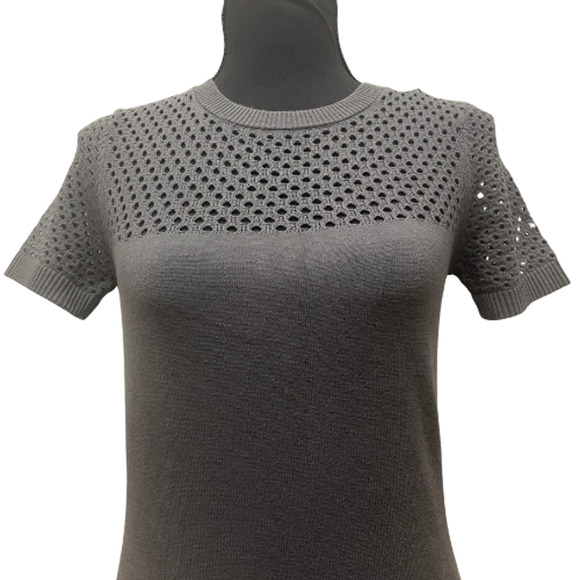 Milly New York CINDE Gray Knit Short Sleeve Mesh Bodice Sheath Dress Size S - Picture 3 of 11